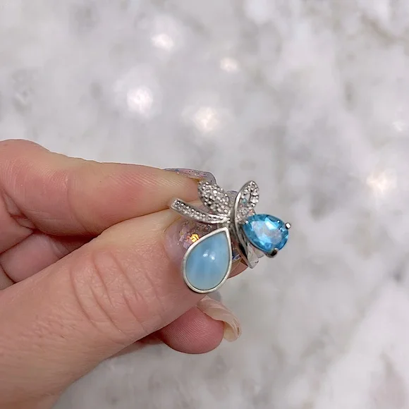 Larimar & Blue Topaz Sterling Silver Ring - Picture 4 of 6